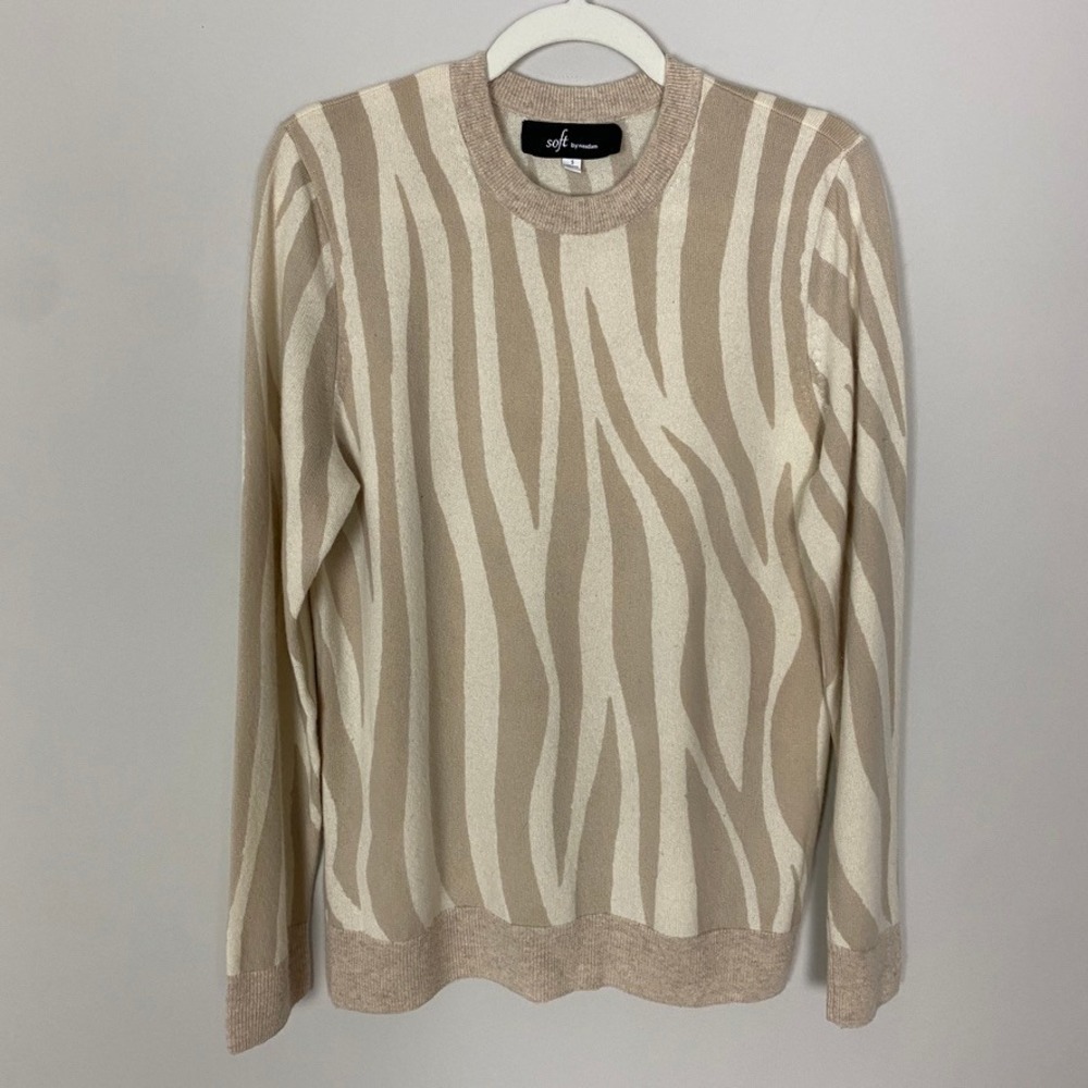 Soft By Naadam Womens‎ Zebra Print Crewneck Cashmere Sweater Womens Small Animal